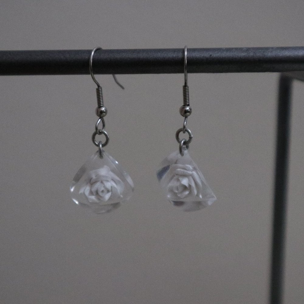 (3 for $20) White Rose Earrings